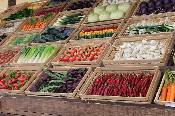 Premium fruits and vegetables in crate